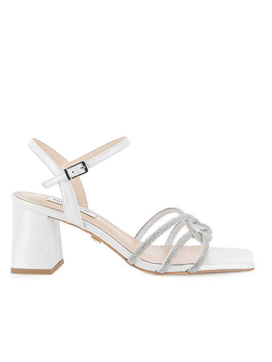 Guy Laroche Leather Women's Sandals White with Medium Heel