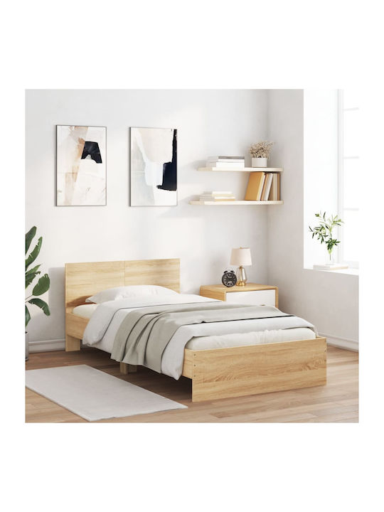 Single Wooden Oak Bed with Slats for Mattress 1...