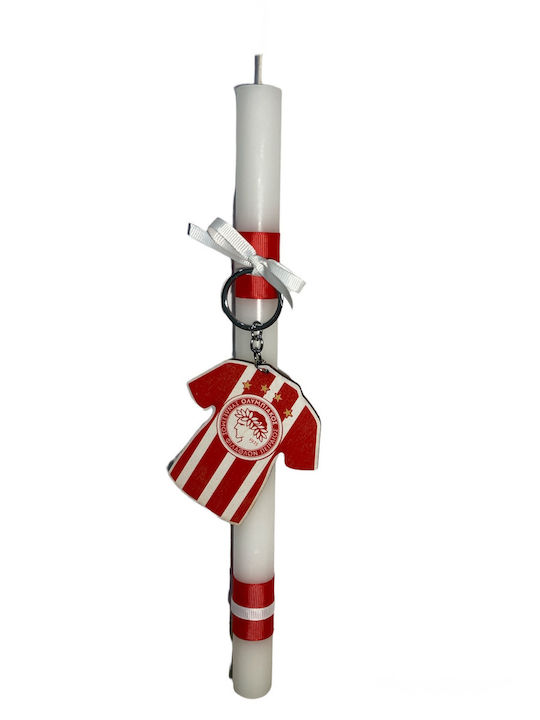 Handmade Easter candle for boy with wooden Olympic keyring in aromatic wax. Candle height 30 cm. Shipped in Gift Box.