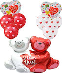 Balloons Set of 9 pieces Teddy Bears Red White Valentine's Day Balloons I Love You I Love You with Heart 76x100 H (tatu Moyo)