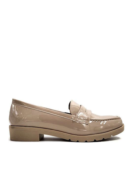 Patent Leather Women's Moccasins in Beige Color