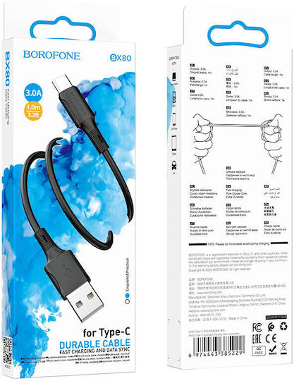 Borofone USB 2.0 Cable USB-C male - USB-A 20W Μαύρο 1m