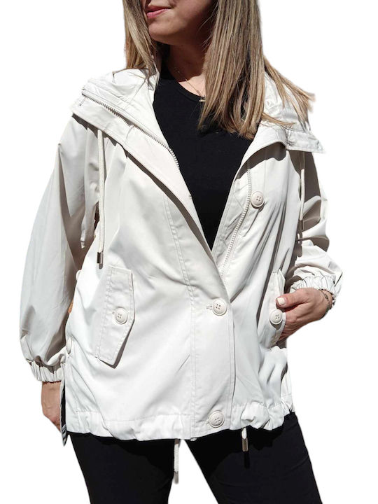 Honey Winter Women's Long Gabardine with Zipper and Hood beige