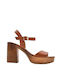 Commanchero Original Platform Leather Women's Sandals Tabac Brown