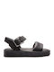 Alda Leather Women's Flat Sandals with Strap in Black Color