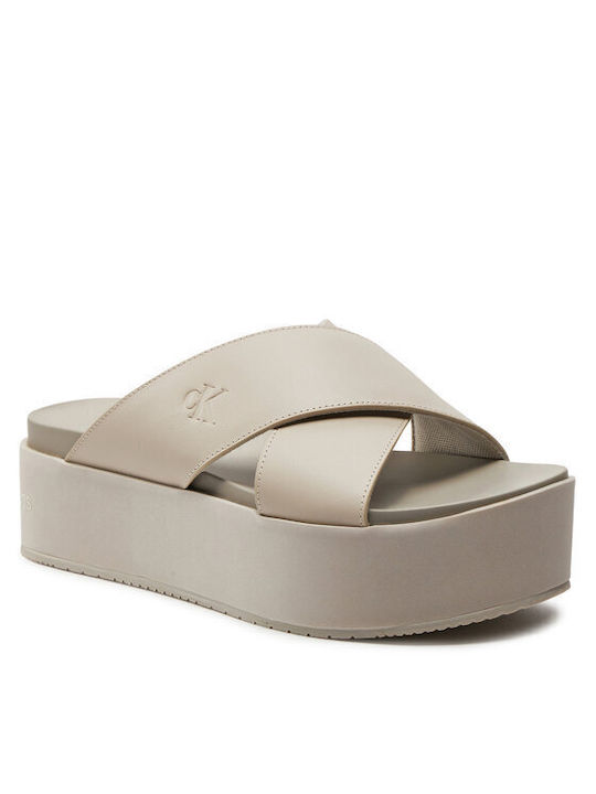 Calvin Klein Flatforms Crossover Women's Sandals Beige