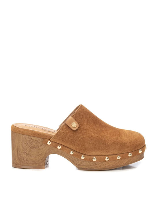 Carmela Footwear Piele Mules cu Scăzut Toc în Maro Culoare