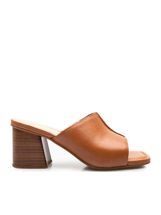 Siara65 Band Mules with Chunky Low Heel in Tabac Brown Color