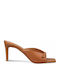 Leather Mules with Thin Heel in Brown Color
