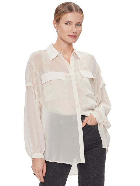 DKNY Women's Long Sleeve Shirt Khaki