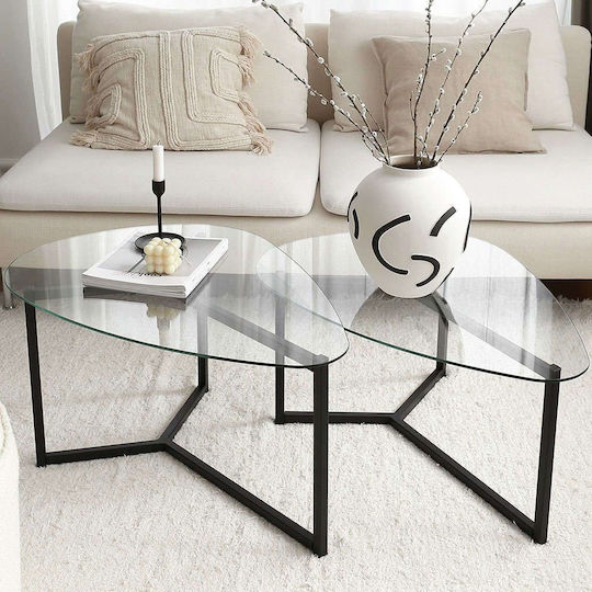 Οβάλ Κεντρικό Τραπεζάκι Bellisimo Γυάλινο Black 2τμχ Μ82xΠ58xΥ40εκ.