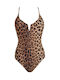 SugarFree One-Piece Swimsuit with Padding Animal Print Brown