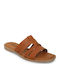Leather Women's Flat Sandals in Tabac Brown Color