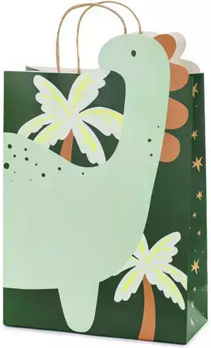 PartyDeco Paper Bag for Gift with Theme "Dinosaurs" Green 10.5x25x18cm.