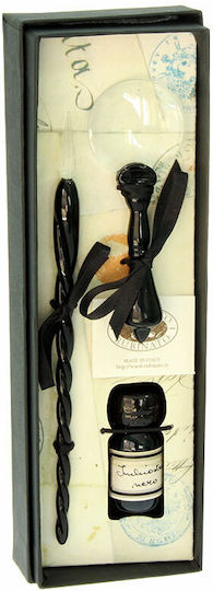 Francesco Rubinato Calligraphy Fountain Pen Set Black Glass with Black Ink