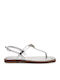 Leder Flache Sandalen für Damen mit Riemen in Silber Farbe