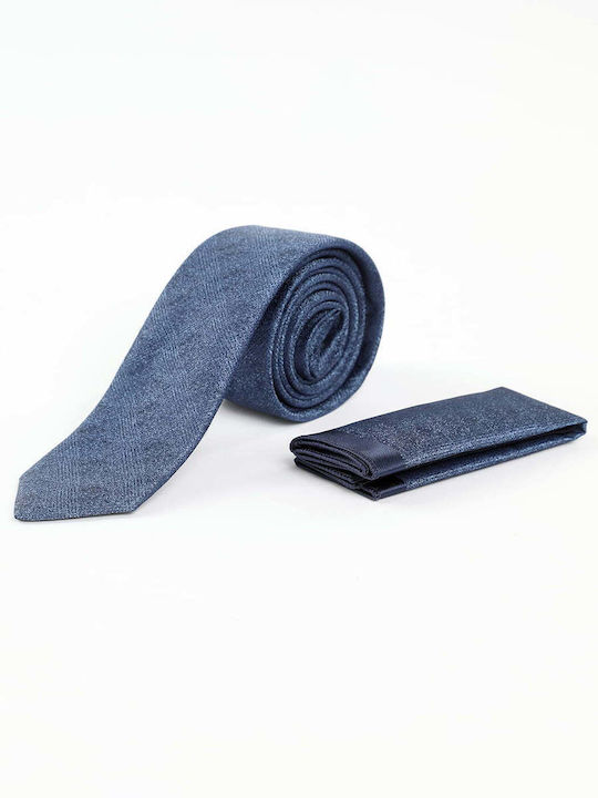 Cravată bărbătească cu eșarfă în albastru cu design 220-88 - albastru