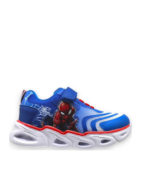 Spiderman Παιδικά Sneakers με Σκρατς & Φωτάκια Μπλε