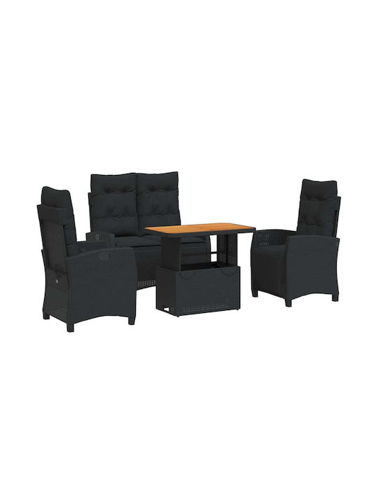 Set Outdoor Dining Black with Pillows 4pcs