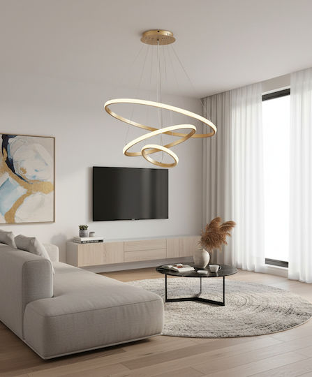 Powertech LED Κρεμαστό Φωτιστικό Χρυσό 60x60εκ.