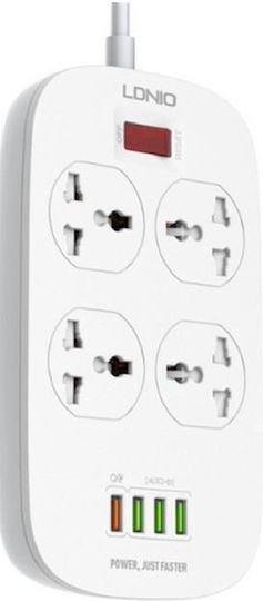 Ldnio Πολύπριζο 4 Θέσεων με 4 USB-A και Καλώδιο 2m Αγγλίας (Type G)