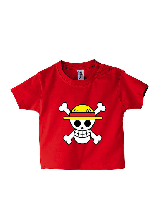 Kids' T-shirt Red One Piece Flag Anime