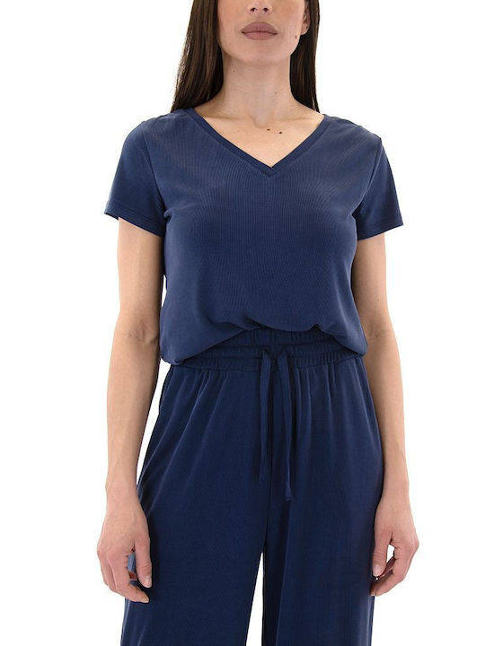 Zoya Γυναικείο T-shirt με V Λαιμόκοψη Μπλε