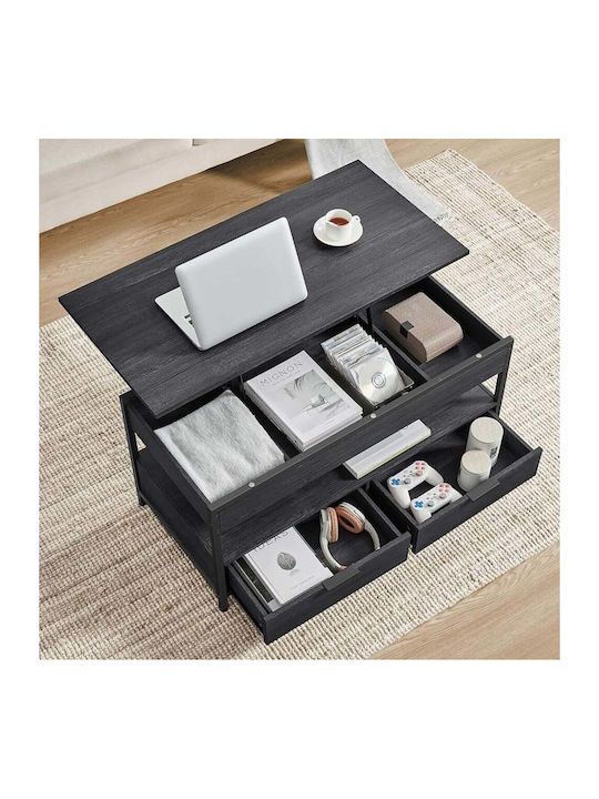 Rechteckiges Zentral Kaffeetisch Holz mit Hebemechanismus und Schubladen Anthrazit M100xB50xH48cm