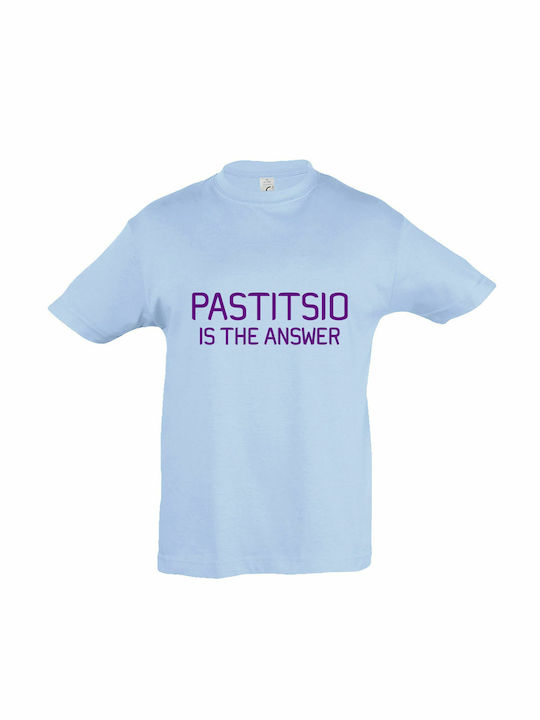 Παιδικό T-shirt Κοντομάνικο Sky Blue Pastitsio Is The Answer, Το Παστίτσιο Είναι Η Λύση Των Προβλημάτων