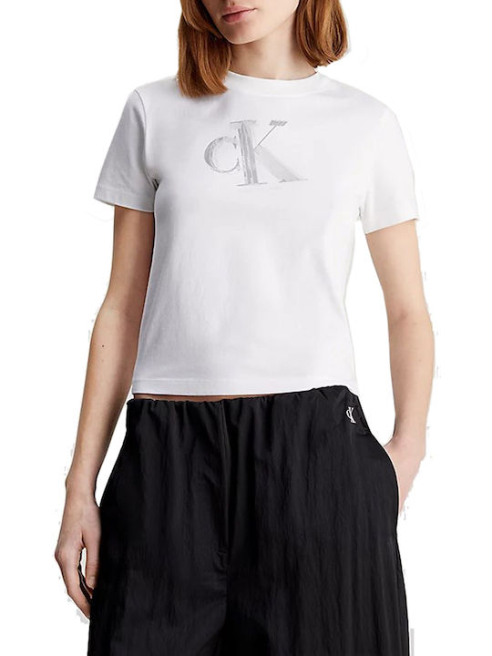 Calvin Klein Monogram Feminin Crop Tricou Alb