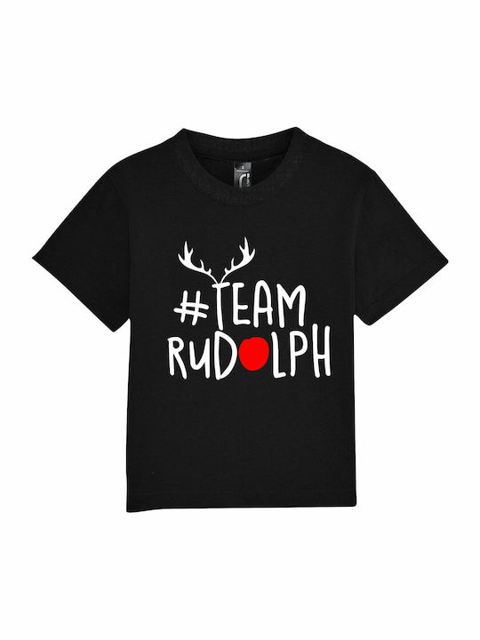 Παιδικό T-shirt Κοντομάνικο Μαύρο Team Rudolf, Christmas