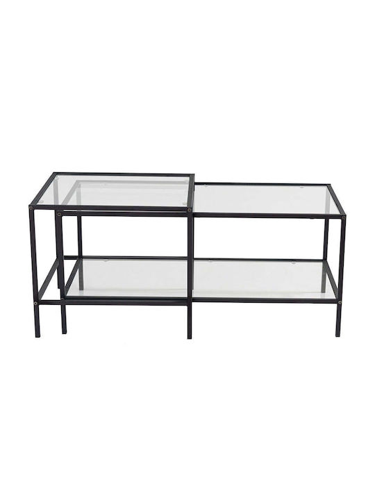 Rectangular Coffee Table Sevay Glass Black 2pcs L90xW45xH44cm