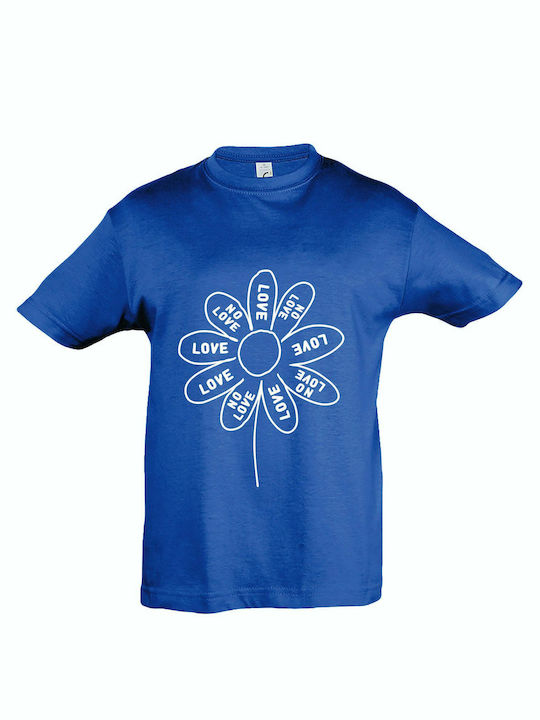 Kids' T-shirt Royal Blue Love, No Love, Daisy Flower, Με Αγαπάει, Δεν Με Αγαπάει, Μαδώντας Τη Μαργαρίτα