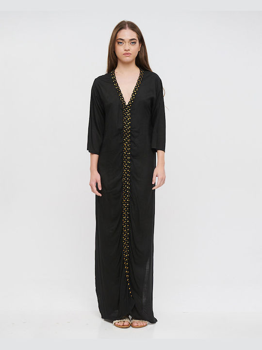 Ble Dress/Caftan Long Black With Gold Corduroy One Size (100% Rayon)cm 5-41-348-0707