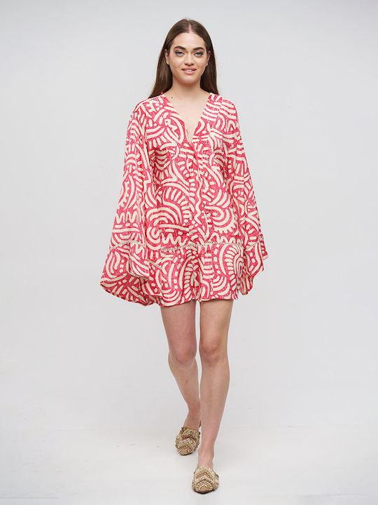 Ble Kimono Kurz Rosa Fett Mit Designs Einheitsgröße(100% Krepp)cm 5-41-348-0861