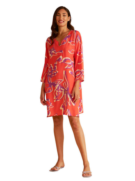 Harmony Women's Viscose Dress 3/4 Sleeve V Neckline (33-506609-type) Orange