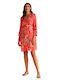 Harmony Women's Viscose Dress 3/4 Sleeve V Neckline (33-506609-type) Orange