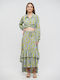 Ble Skirt Long Asymmetrical With Volan Green/Blue With Gold Details M/l (100% Crepe)cm 5-41-348-0843