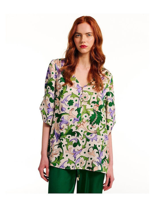 Forel Women's Blouse with V Neck Green