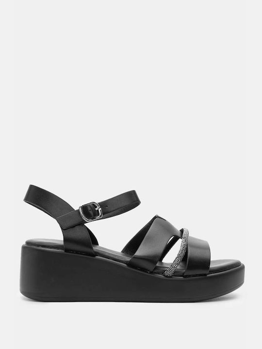 Luigi Women's Synthetic Leather Ankle Strap Platforms Black