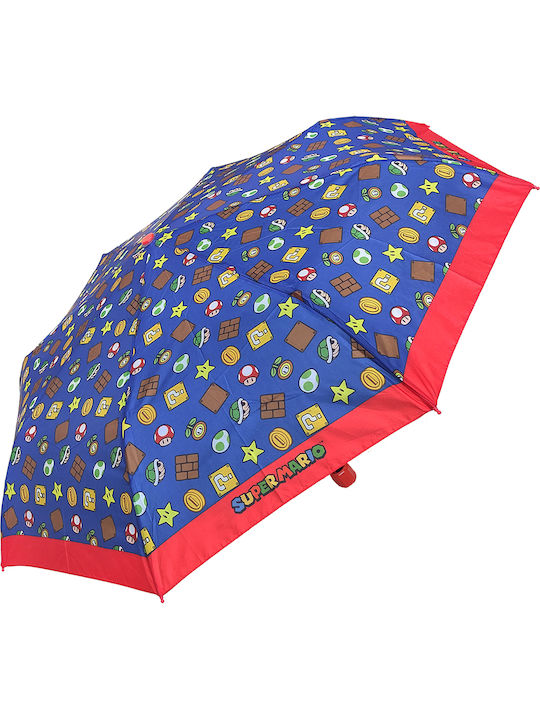 Παιδική Ομπρέλα Βροχής Σπαστή, Χειροκίνητη, Super Mario, Μπλε