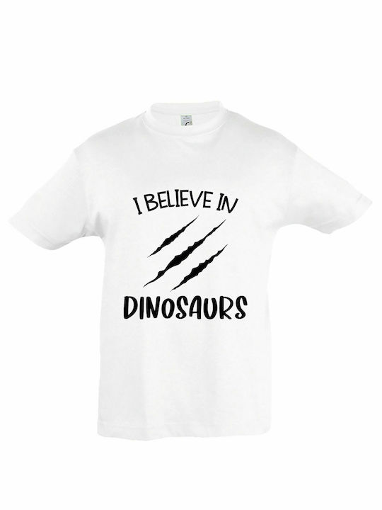 Παιδικό T-shirt Κοντομάνικο Λευκό I Believe In Dinosaurs