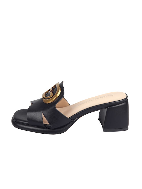 Gianna Kazakou Leather Women's Sandals Black with Medium Heel