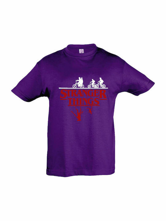 Kids' T-shirt Dark Purple Stranger Things, Upside Down
