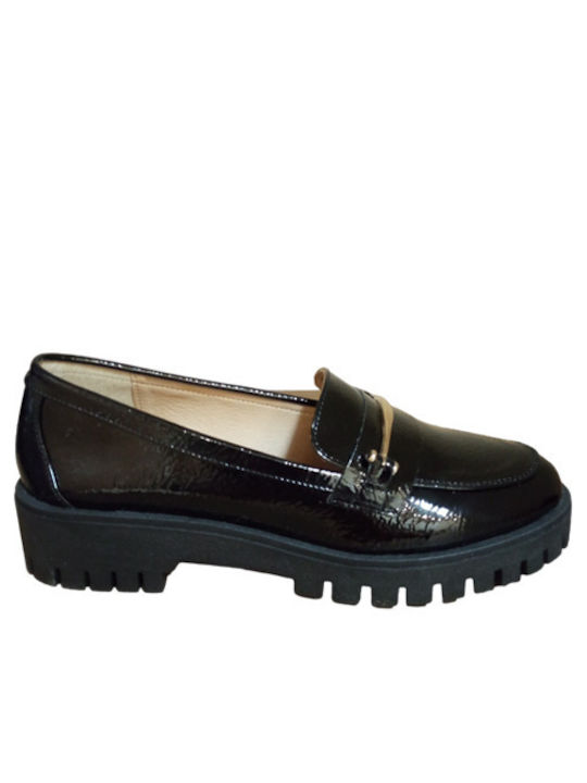 Zizel Patent Leather Women's Moccasins in Black Color