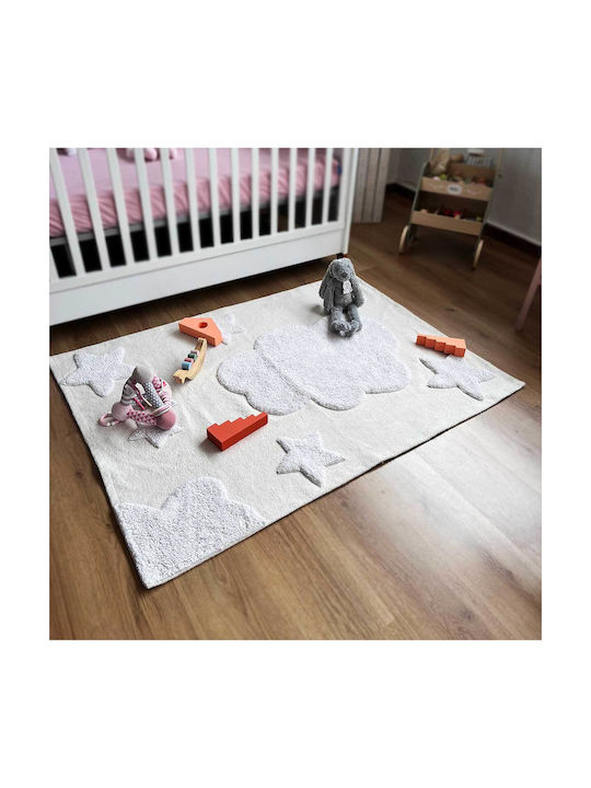 Baby Bliss Παιδικό Χαλί Αστέρια Βαμβακερό Λευκό 100x140cm