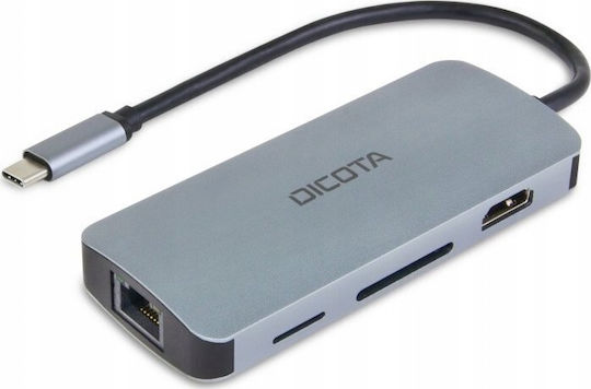 Dicota USB-C Docking Station με DisplayPort 4K PD Ethernet Ασημί (D32062)