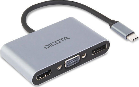 Dicota USB-C Docking Station με HDMI/DisplayPort 4K PD Ασημί (D32064)