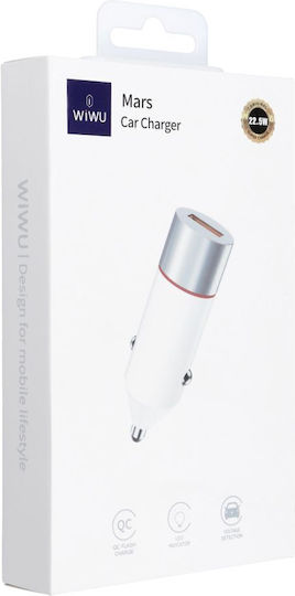 Wiwu Car Charger 22.5W Fast Charging with one Port: 1xUSB White Color