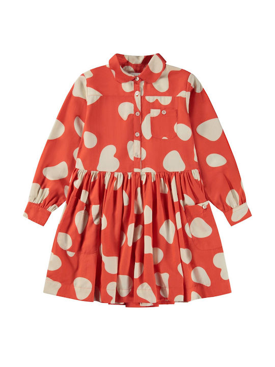 Molo Kids Dress Polka Dot Long Sleeve Orange